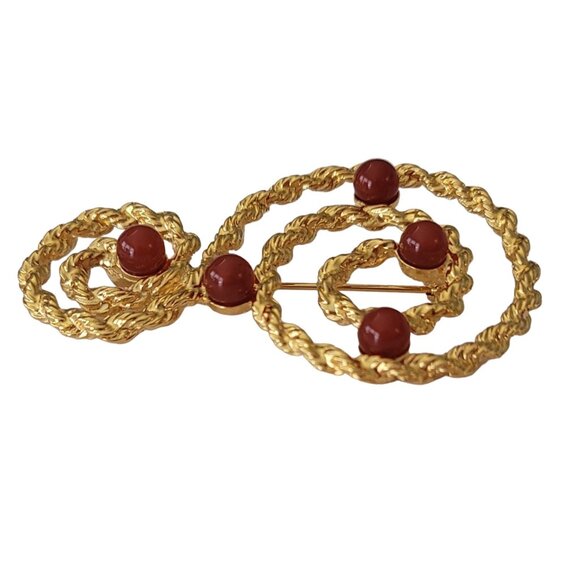 Avon Musical Treble Clef S-Shape Faux Carnelian Stone Brooch, Signed E684 - Picture 6 of 11